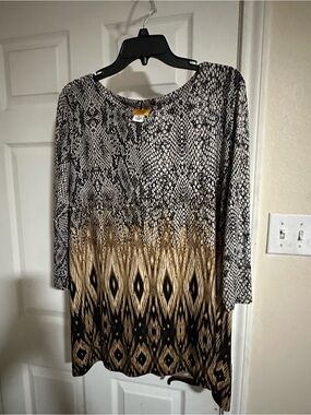 Ruby Rd. Ombre Snake-Print Long Sleeve Top - Black & Brown